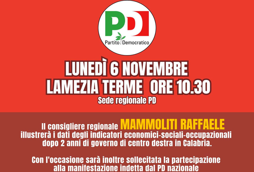 Due anni di governo di centrodestra in Calabria, il 6 novembre iniziativa Pd a Lamezia