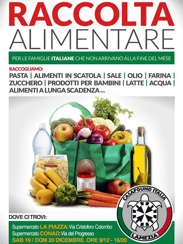 Lamezia: CasaPound organizza raccolta alimentare in vista del Natale