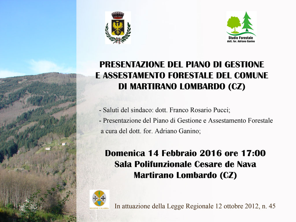 Presentazione del Piano di Gestione e Assestamento Forestale a Martirano Lombardo