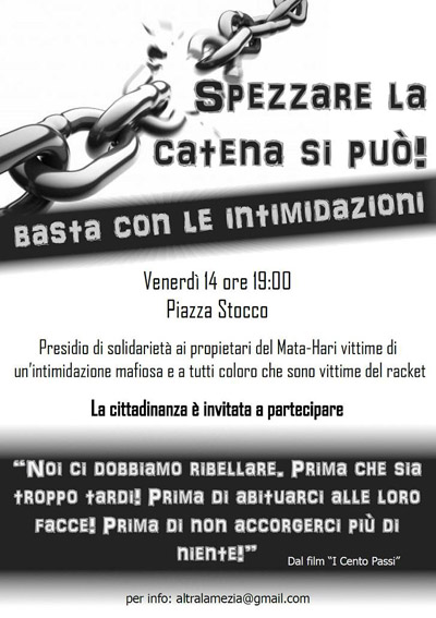 Lamezia, manifestazione di solidarietà al Mata Hari oggi alle 19 in piazza Stocco 