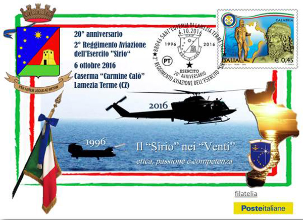 Lamezia, Poste Italiane dedica annullo speciale e cartolina filatelica per 20esimo anniversario 2° Reggimento “Sirio”
