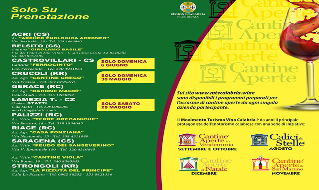 Torna cantine aperte in Calabria nell'ultimo weekend di maggio