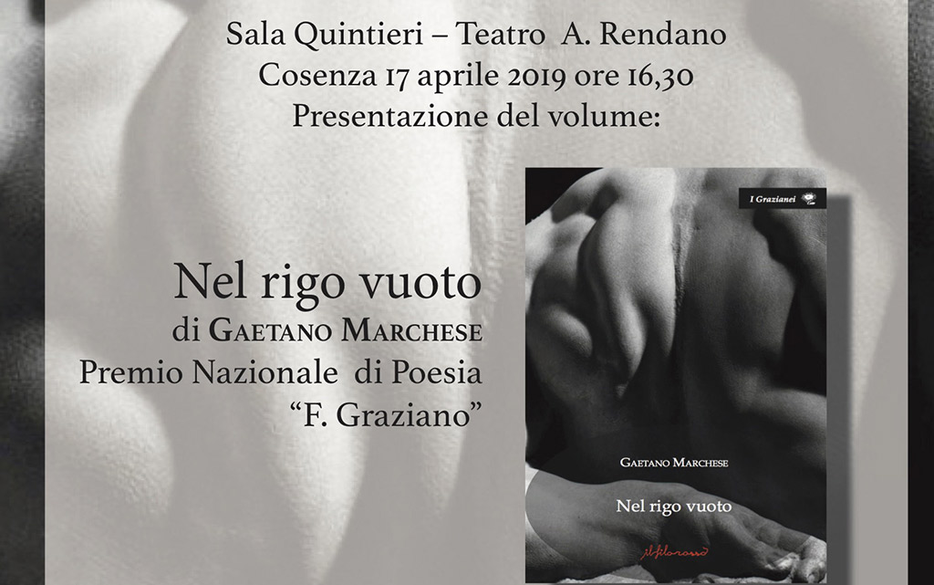 Presentazione del libro “Nel rigo vuoto” di Marchese il 17 aprile al Teatro Rendano