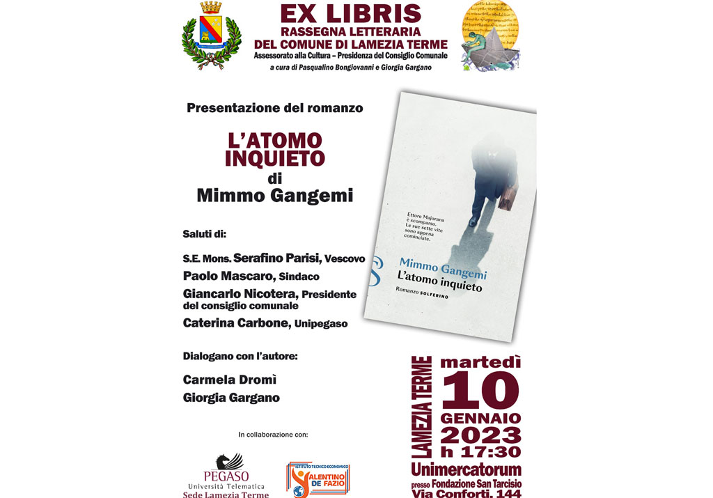 Lamezia, presentazione dell’ultimo romanzo "L’atomo inquieto" di Mimmo Gangemi
