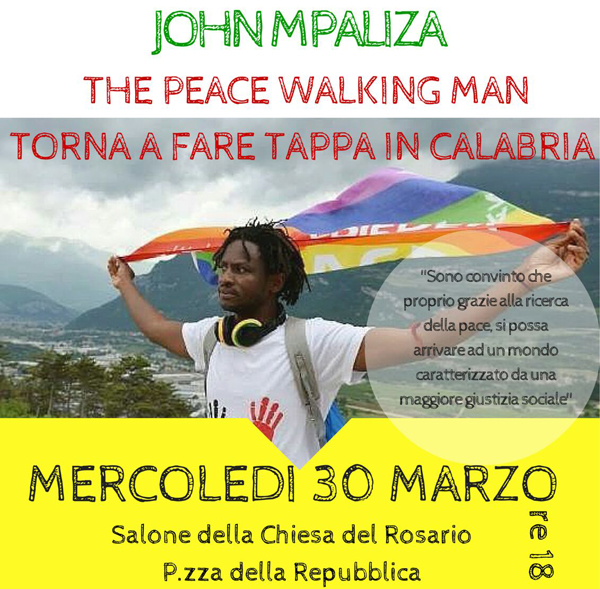 Lamezia, John Mpaliza, il camminatore della pace il 30 marzo al Rosario