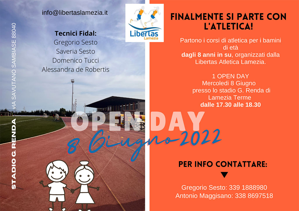 Lamezia, domani open day di atletica leggera al ‘Gianni Renda’