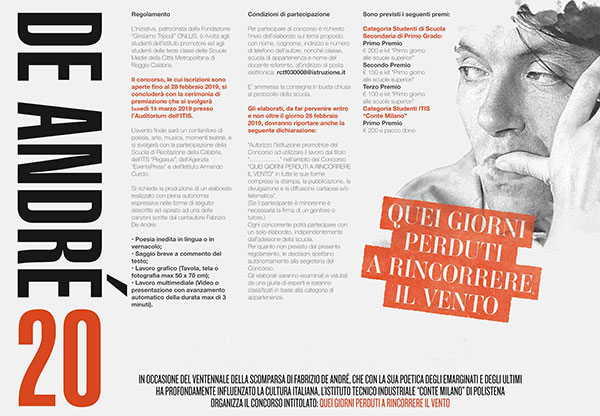 Concorso ‘Quei giorni perduti a rincorrere il vento’ dedicato a Fabrizio De André