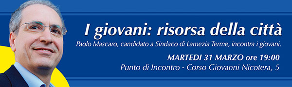Lamezia: Mascaro incontra i giovani il 31 marzo