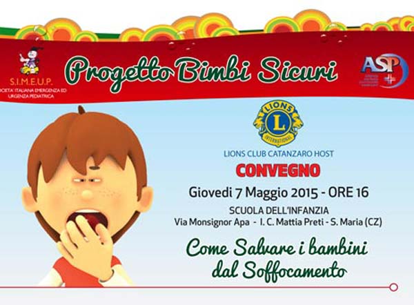 ASP Catanzaro: Lions Club Catanzaro promuove il 7 maggio 'Come salvare i bambini dal soffocamento'