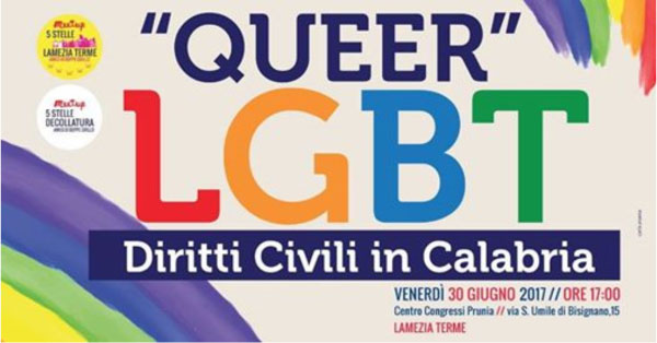Convegno “Queer LGBT, Diritti Civili in Calabria” dei Meetup 5 Stelle Lamezia e Decollatura il 30 giugno
