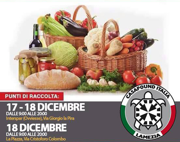 Lamezia, CasaPound: nel weekend raccolta alimentare per il Natale