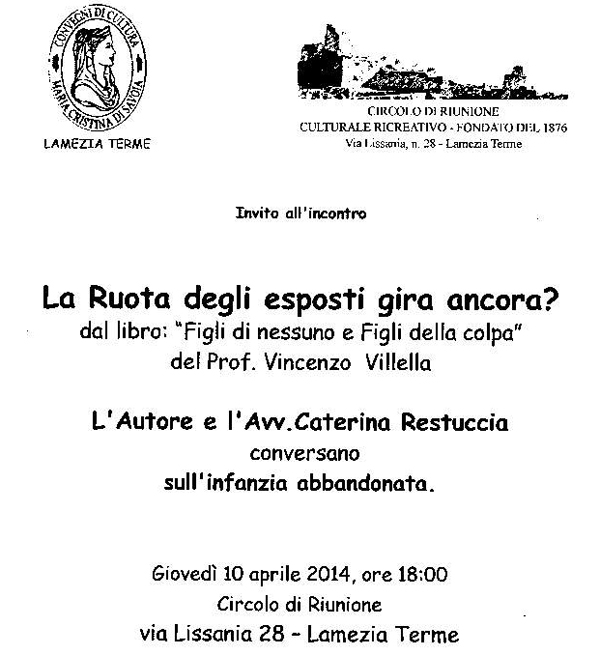 Lamezia: Domani incontro con il professore Vincenzo Villella sull'infanzia abbandonata