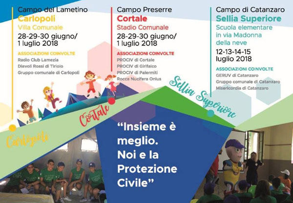 Al via dal 12 al 15 luglio il terzo campo scuola della Protezione Civile per ragazzi a Sellia Superiore