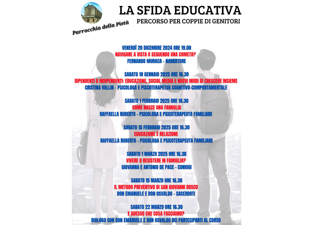 Lamezia, al via percorso per coppie di genitori “Sfida educativa” dal 20 dicembre alla chiesa della Pietà