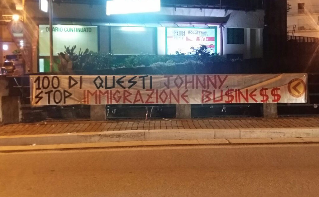 Lamezia, striscione di Azione Identitaria su operazione Jonny