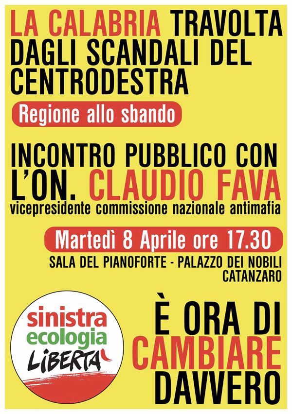 Sel Calabria organizza incontro su vicende politiche regionali martedì a Catanzaro
