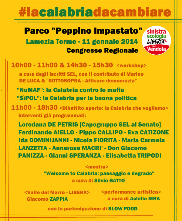 Lamezia: Sel presenta “La Calabria da cambiare” al parco Peppino impastato