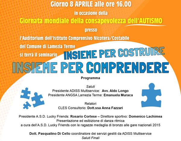 Lamezia, l’8 aprile seminario su autismo ad auditorium dell’istituto Nicotera-Costabile