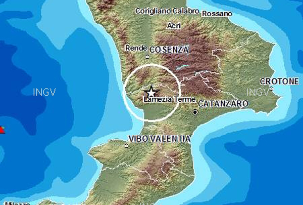 Lamezia: Lieve scossa di magnitudo 2.0 
