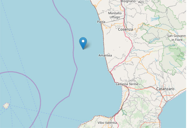 Terremoto di magnitudo 2.1 a largo costa calabra occidentale, avvertito nel cosentino
