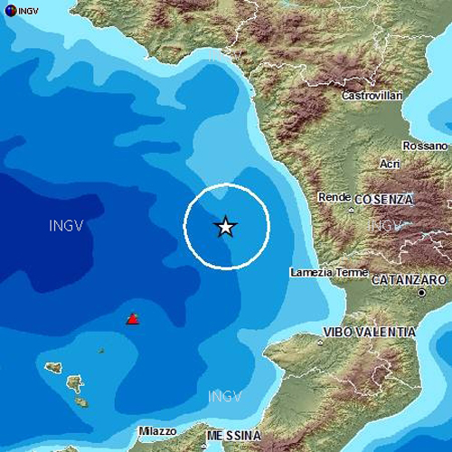 Calabria: Terremoto, scossa di magnitudo 2.9 al largo costa ovest