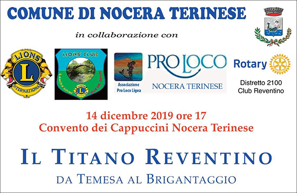 Incontro su libro ‘Il titano reventino’ al Convento dei Cappuccini di Nocera Terinese il 14 dicembre