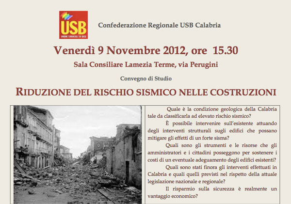 Lamezia: Convegno dell'Usb e Ordine ingegneri su rischio sismico