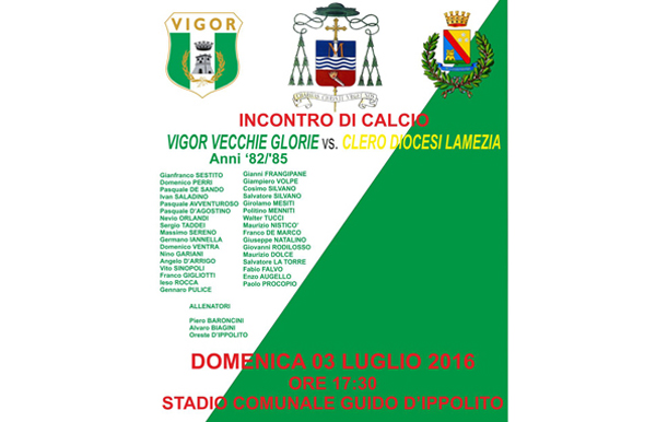 Lamezia, il 3 luglio incontro fra vecchie glorie della Vigor e squadra clero diocesano