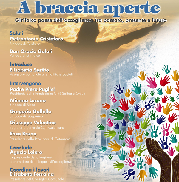 Il 2 luglio incontro su accoglienza, ‘A braccia aperte’ a Girifalco