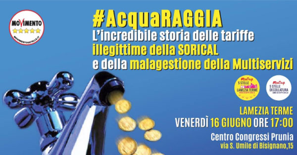 Lamezia, Meetup 5 Stelle organizza convegno "#AcquaRaggia" il 16 giugno
