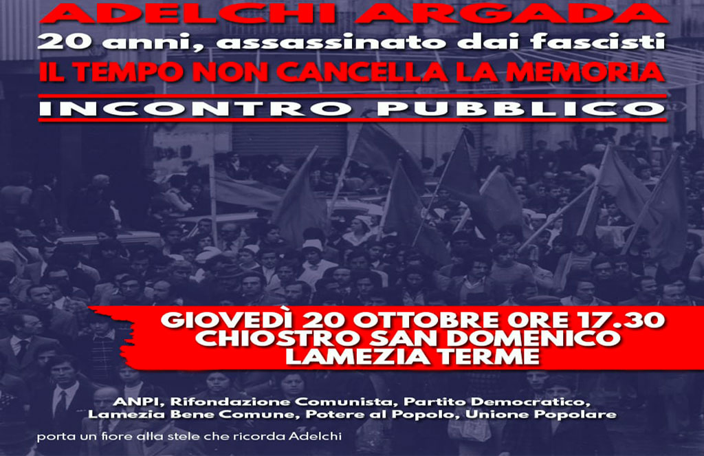 Lamezia, incontro al chiostro dedicato all'uccisione di Adelchi Argada