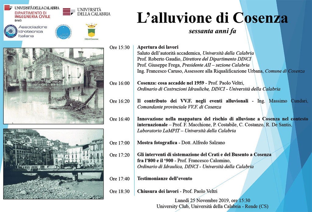 Seminario all’Unical il 25 novembre per ricordare alluvione Cosenza di 60 anni fa