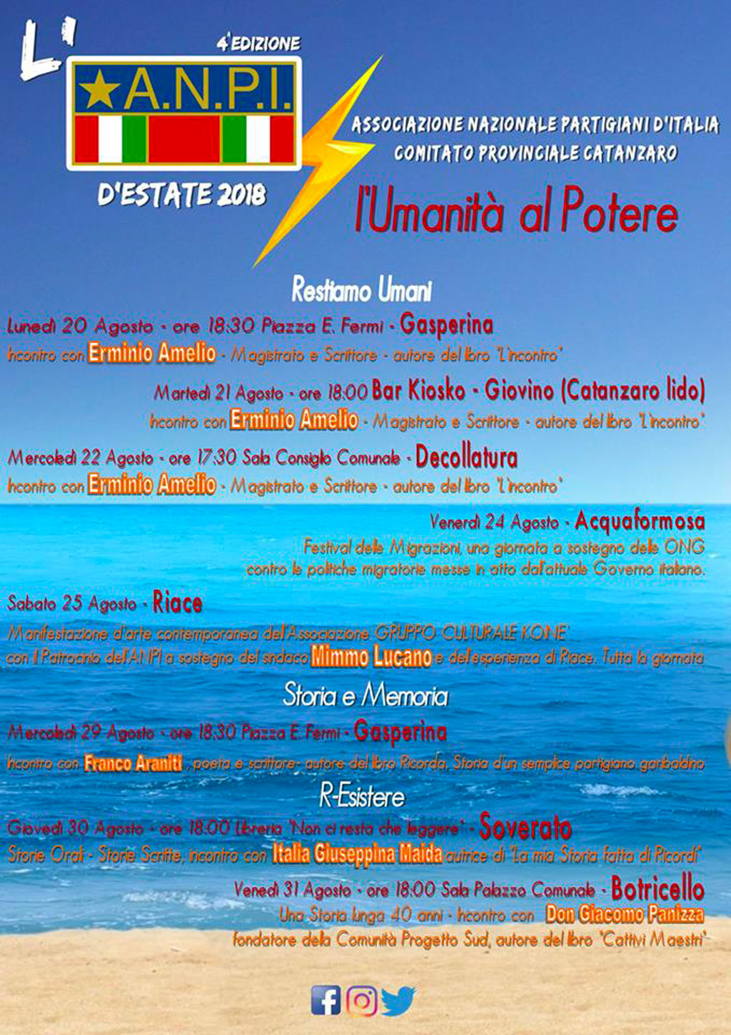 Parte rassegna “L’ANPI d’estate 2018” dal 20 al 31 agosto
