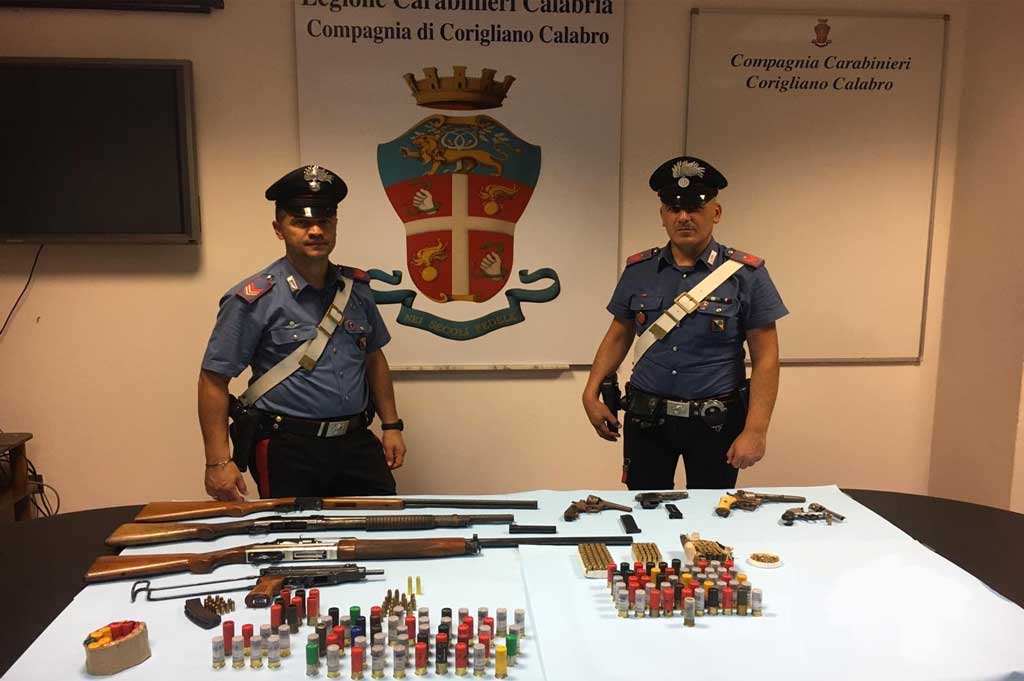 Criminalità, armi e munizioni sequestrate dai carabinieri nel Cosentino