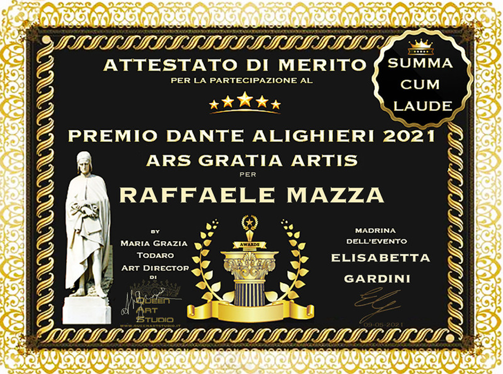 Attestato di merito e trofeo con l'opera "Trinità" per l'artista lametino Mazza al Premio Dante Alighieri