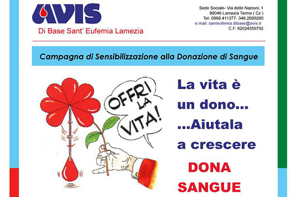 LameziaEuropa, giornata Avis dedicata alla donazione del sangue il 6 luglio