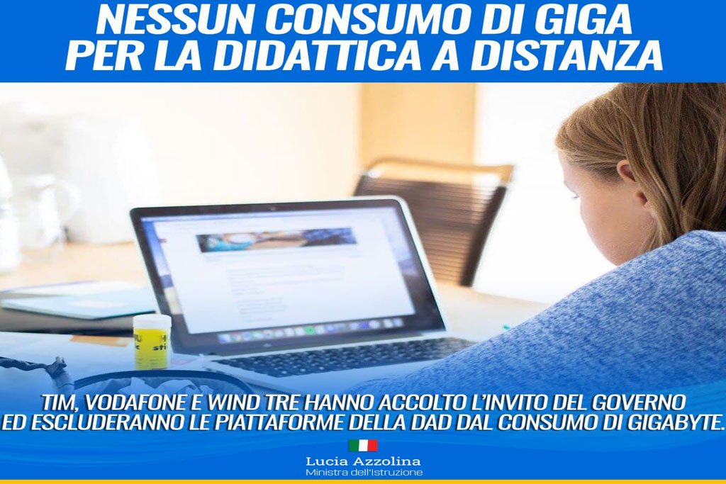 Scuola, da oggi didattica a distanza senza consumo abbonamento telefonico 
