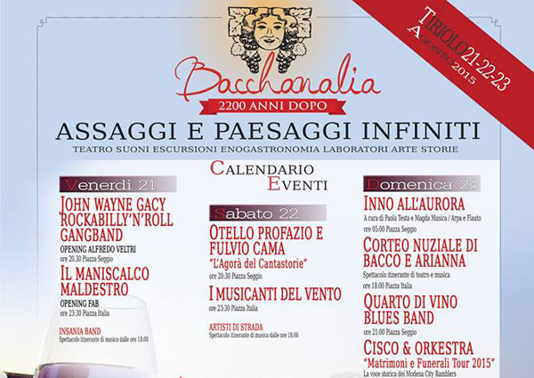 Dal 21 al 23 agosto torna la III edizione di "Bacchanalia" a Tiriolo