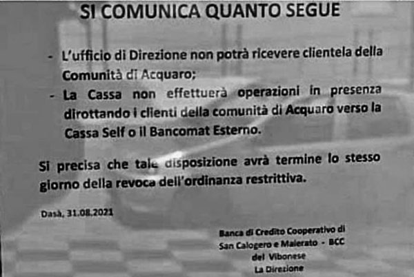 Troppi positivi al Covid, banca di Dasà impedisce accesso a clienti di Acquaro