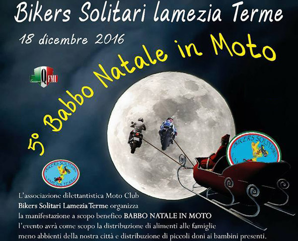 Lamezia, “Babbo Natale in Moto” il 18 dicembre distribuisce alimenti e doni per i più piccoli