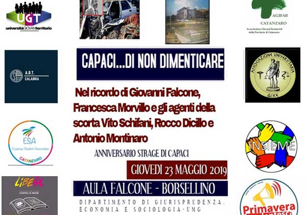 “Capaci di non dimenticare”, il 23 maggio commemorazione all'UMG