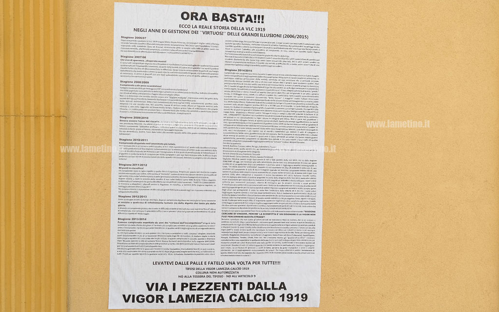 Lamezia: tifosi Vigor affiggono manifesti contro dirigenza, ora basta