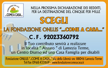 Lamezia, 5 per mille per l’onlus “…Come a Casa…” 