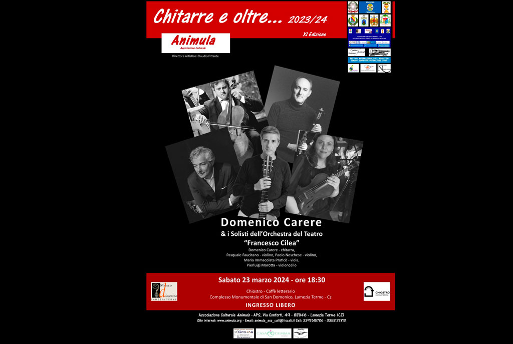 Lamezia, Domenico Carere e i solisti dell’orchestra del Cilea al festival “Chitarre e oltre…” il 23 marzø