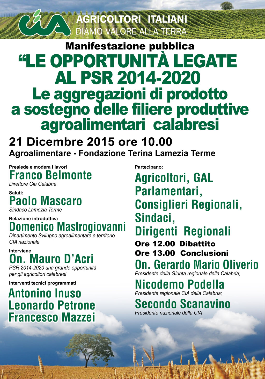 Lamezia, Cia: incontro sull'agroalimentare calabrese il 21 dicembre alla Fondazione Terina