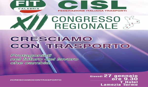 "Cresciamo con trasporto", il 27 gennaio Congresso regionale della FIT CISL Calabria