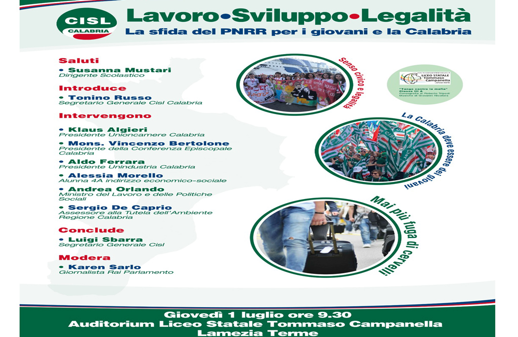 "Lavoro, sviluppo e legalità", domani Orlando e Sbarra a convegno Cisl a Lamezia 