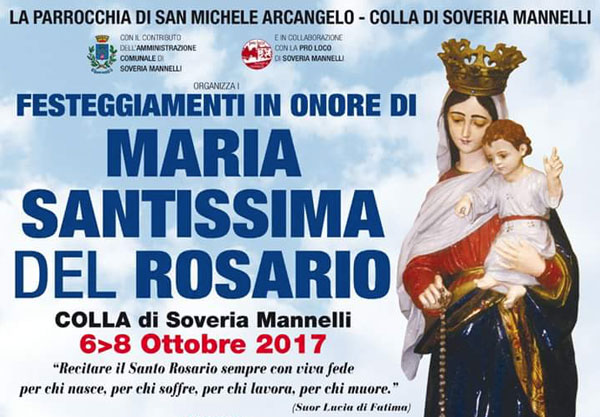 Festeggiamenti in onore di Maria Santissima del Rosario nella frazione Colla di Soveria Mannelli dal 6 all'8 ottobre