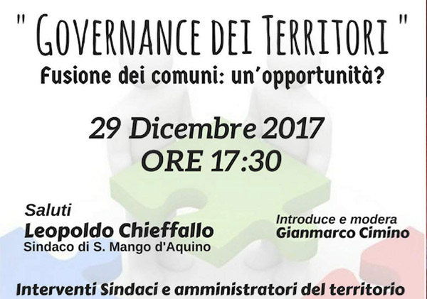 "Governance dei territori", incontro sulla fusione dei Comuni il 29 dicembre a San Mango