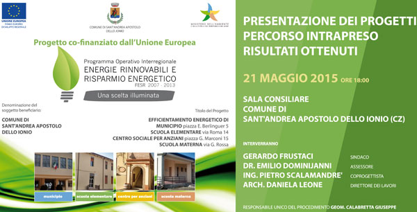 Conferenza progetti UE il 21 maggio a Sant'Andrea Apostolo dello Ionio